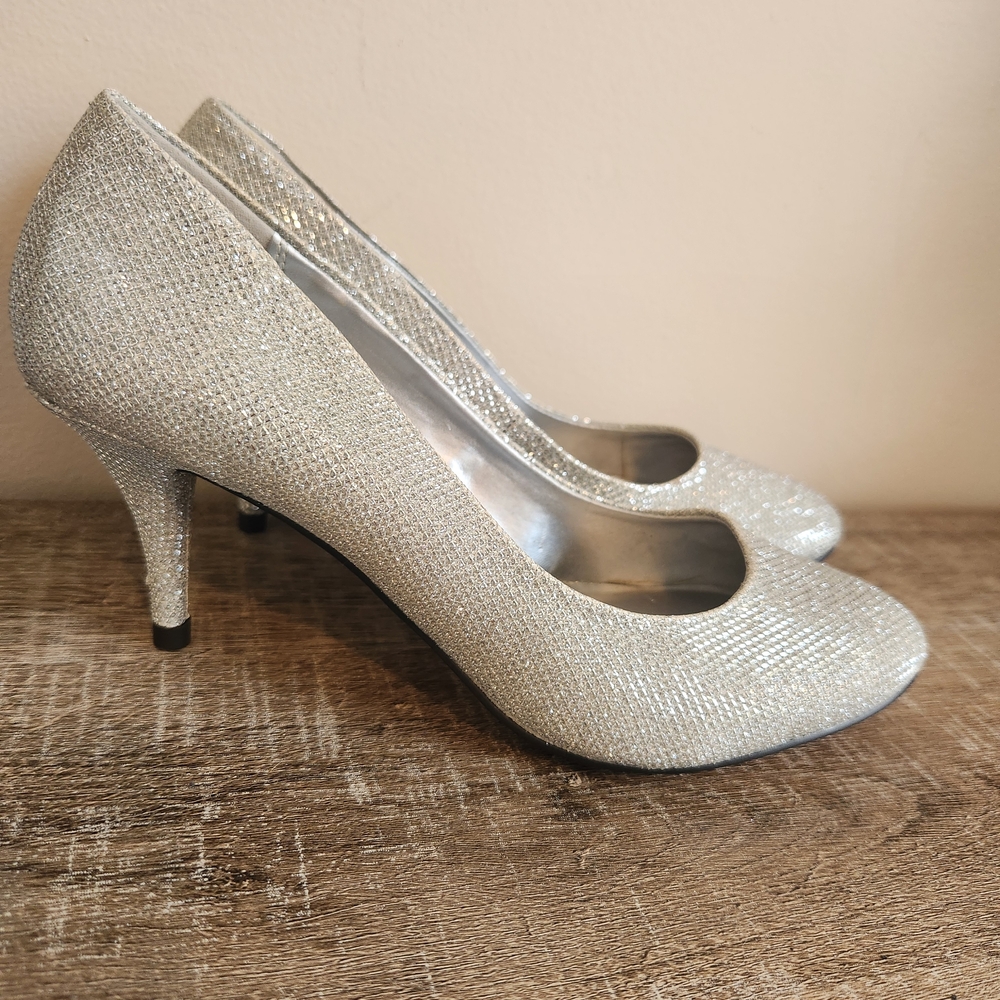 Call It Spring Sparkly Silver Kitten Heel Pumps